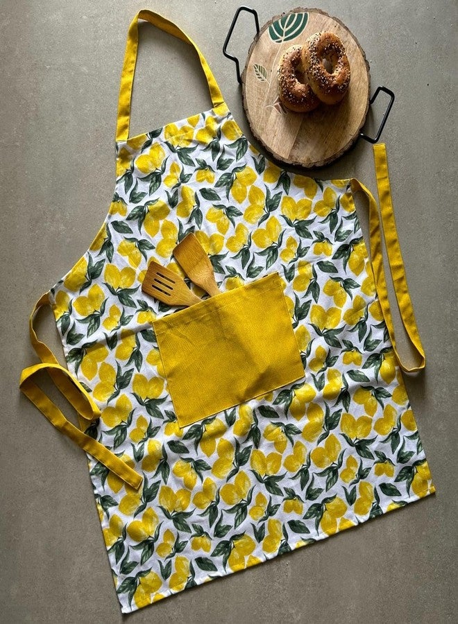 Oak & Lily 100% Cotton Apron for Kitchen | Premium European Quality, Fully Washable with Large Front Pocket, Made for Indian Sizes | Kitchen Apron for Men & Women (Yellow Floral) - Image 5